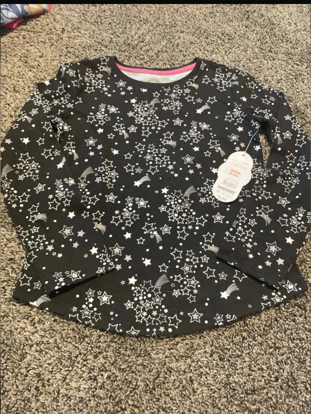 Girls' Black Star Print Long Sleeve Top